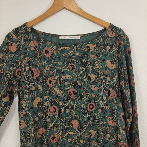 Peruvian Connection Orla Long Sleeve Green Floral Mini Tunic Dress Size XS - Picture 9 of 15
